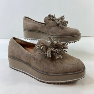 Johnston & Murphy Womens Suede Taupe Tassel Loafers Platform Wedge Size 8.5